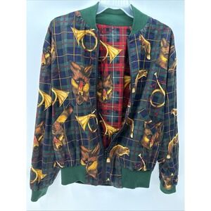 D B Riding Gear Reversible Equestrian Print Green/Red Fox Plaid 90's Medium